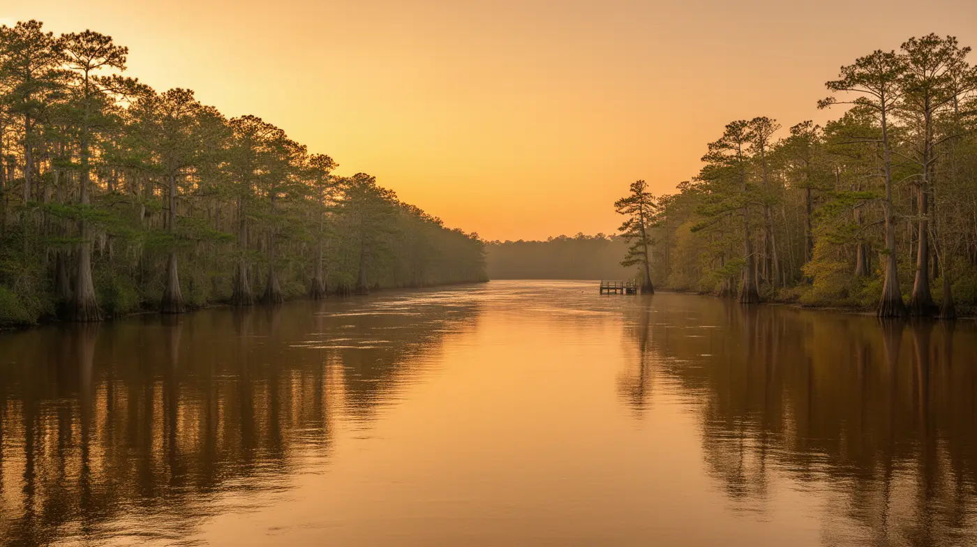 The Tar River at golden hour, near Greenville, Pitt County